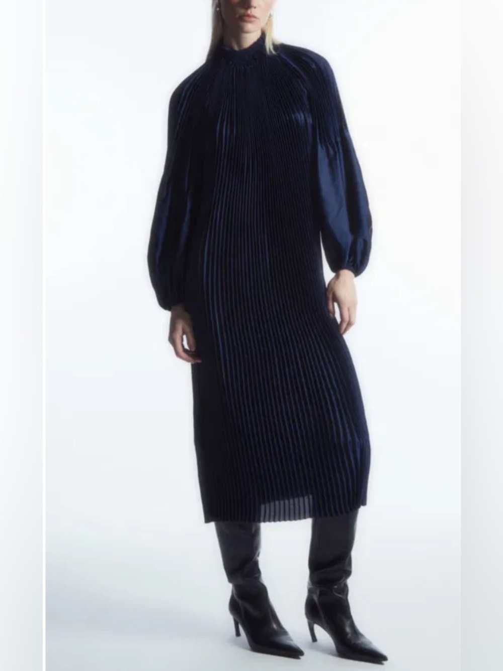 COS Oversized Pleated High Neck Maxi Dress Size 2